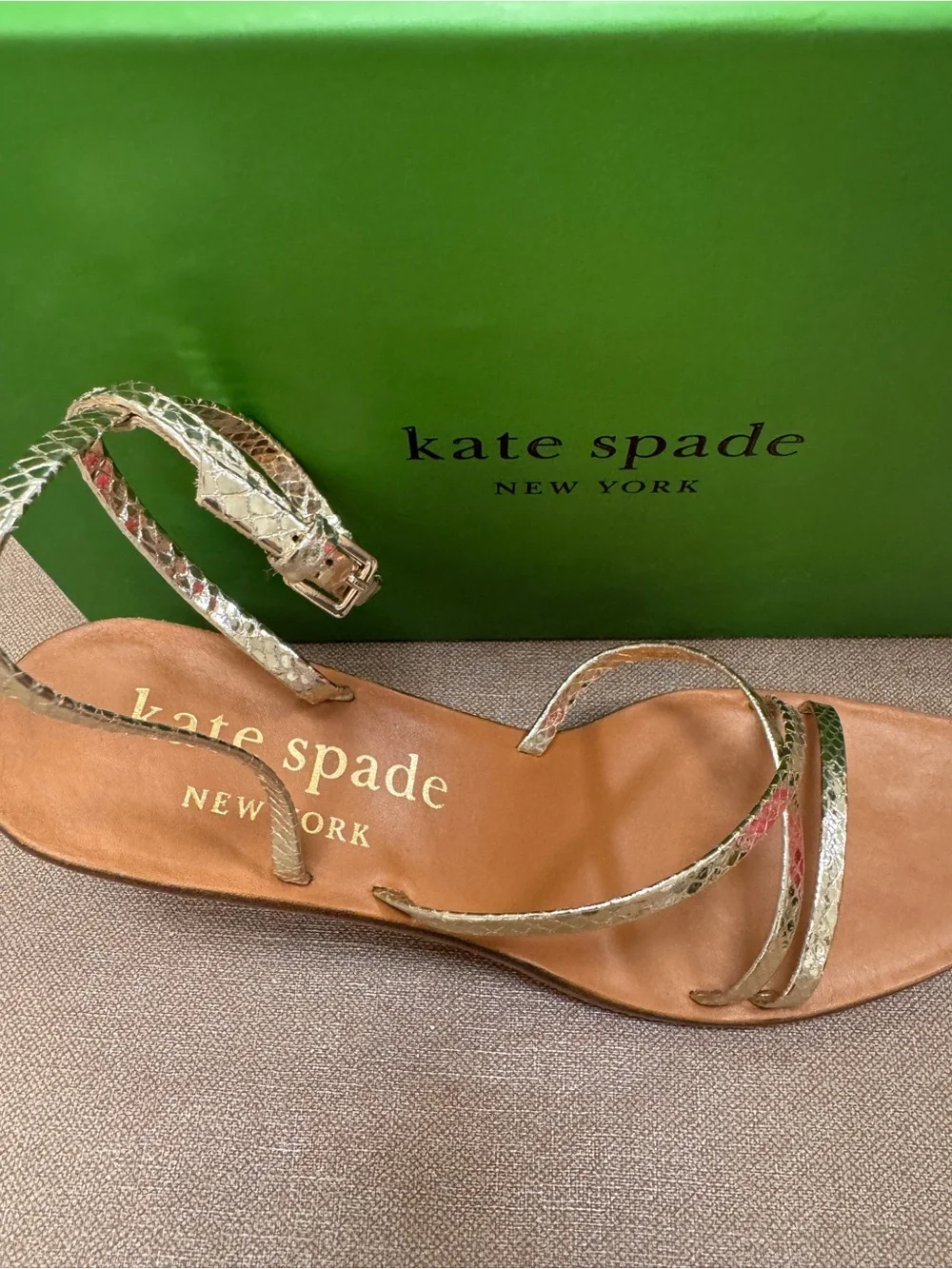 kate spade Metallic Gold Snakeskin Ankle-Strap Sandal